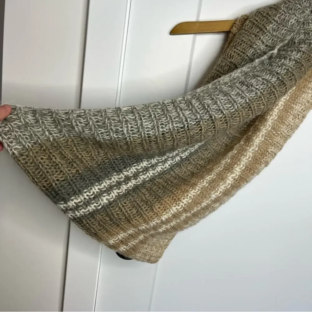 Wooden Ships Brown Gray Striped Woven Knit Scarf Wrap